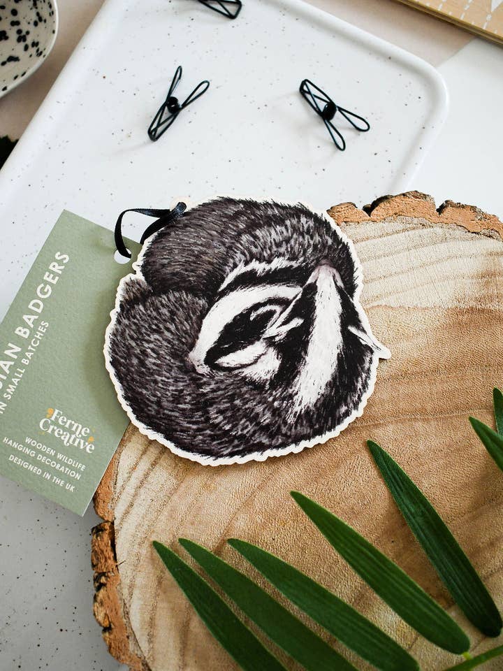 Sustainable Birch Plywood Badger Decoration for wholesale by Ferne Creative