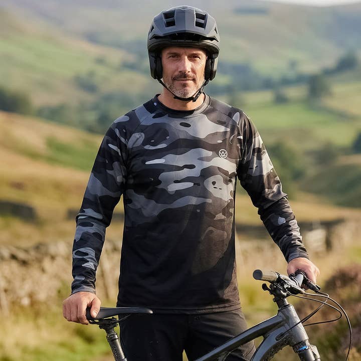 Jersey de Manga Comprida de Desempenho MTB em Camuflagem Escura por atacado de Odyssey Activewear