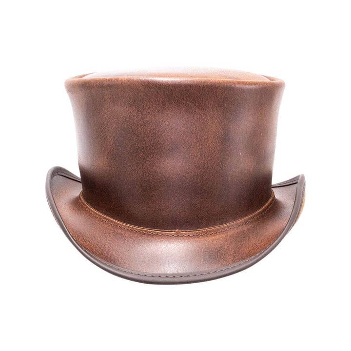 American Hat Makers - Wholesale Fedora - Unisex - Biker Leather Top Hat Unbanded - Style El Dorado