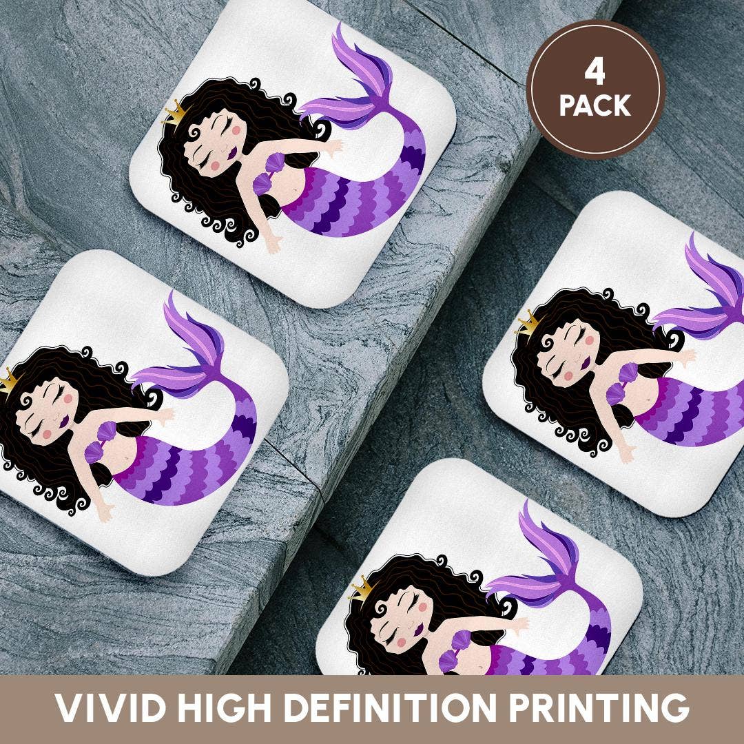 3dRose – wholesale Underlägg – 3dRose, Söt Brunett Lila Sjöjungfru Illustration, Glasunderlägg12