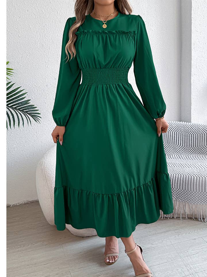 Solid Color Elegant Ruffled Waist Pleated Maxi Dress BJS254 for wholesale by UNISHE