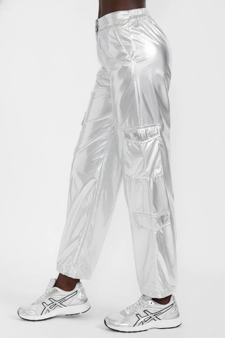 5besties inc - Wholesale Pants - Women's - CARGO POCKETS METALLIC WIDE LEG PANTS0