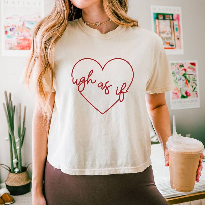 Ugh As If Funny Women's Valentine's Day Heart Cropped Shirt for wholesale by Wild Voices