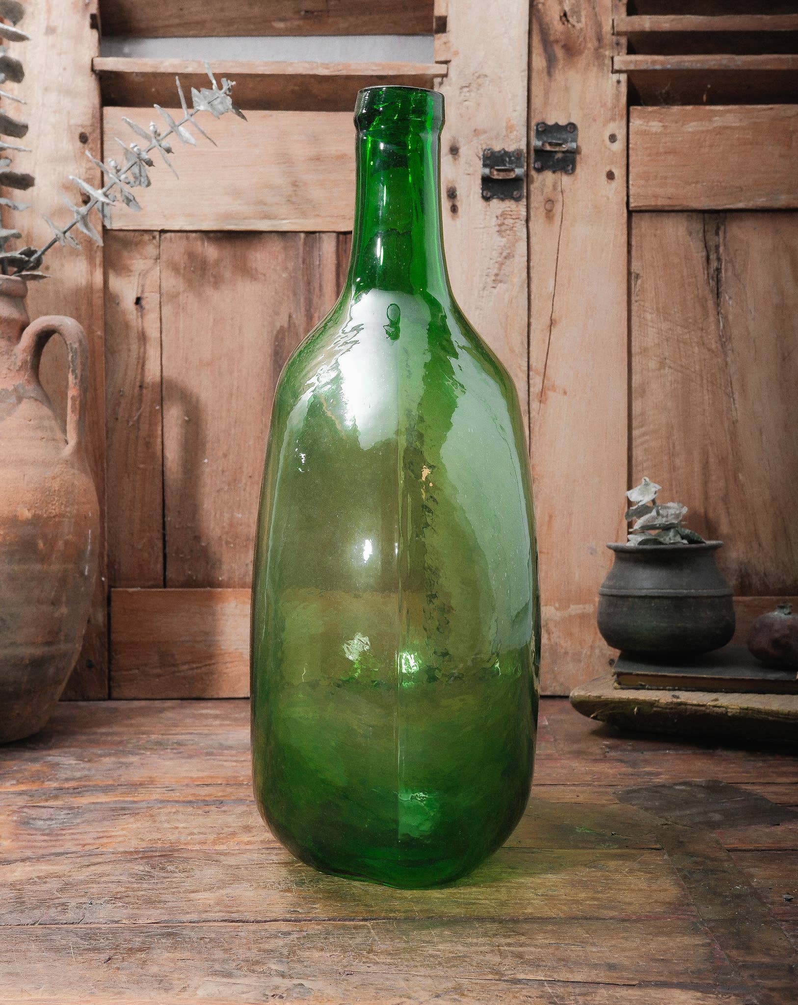 Golden Oldies Antiques - Wholesale Decorative tabletop object - Green Flat Sided Glass Demijohn Bottle1