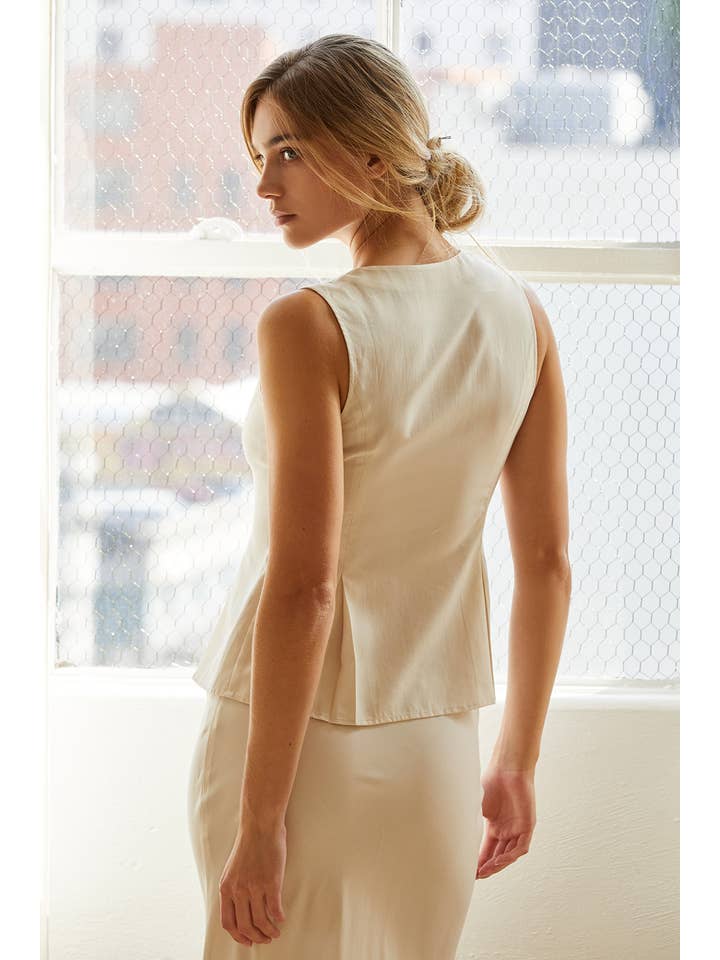 CREAM CT9130-1 - Cami Sleeveless Pleated Vest for wholesale on Faire