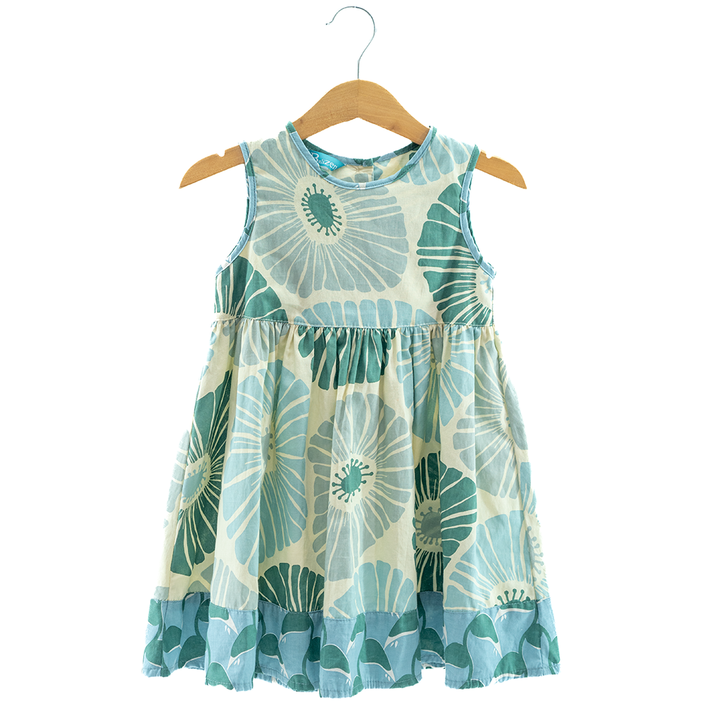 Balizen Direct from Bali - Wholesale Dress - Kids - SALE | Cotton Toddler-Child Sun Dress | Retro Flowers Moss2