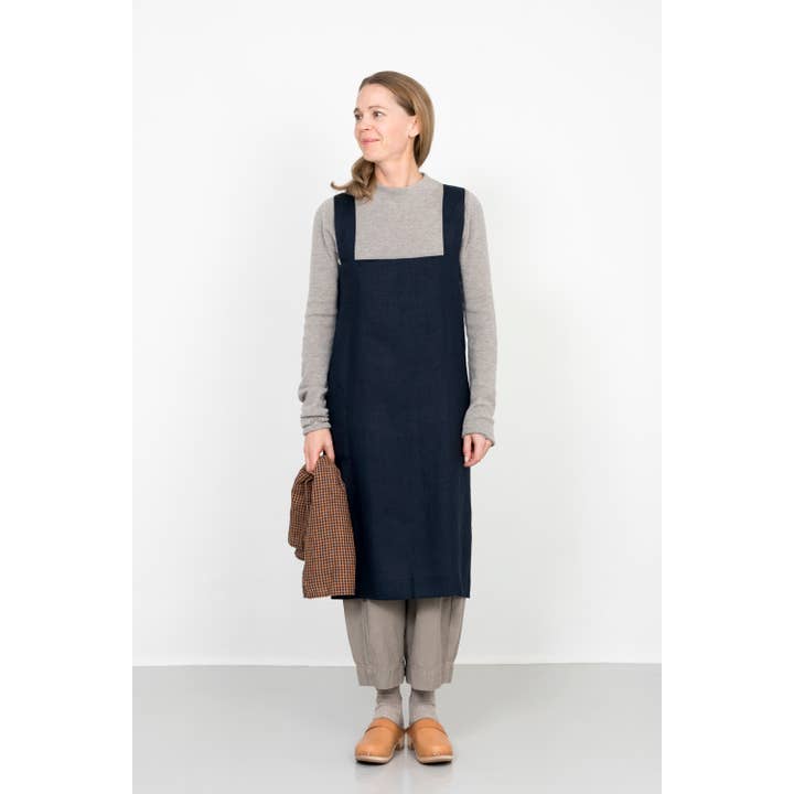 Linen Square Cross Apron Navy for wholesale on Faire