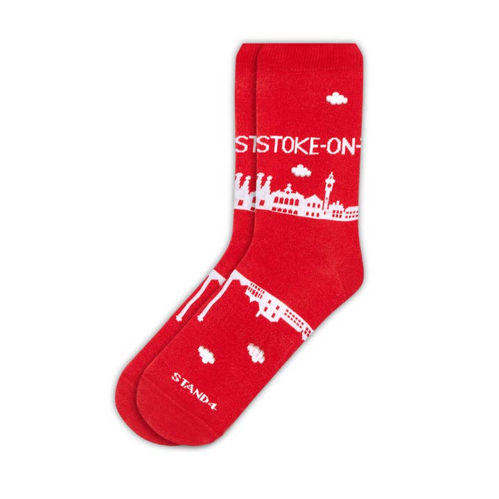 Chaussettes Stoke-on-Trent Skyline rouges pour la vente par Stand4 Socks