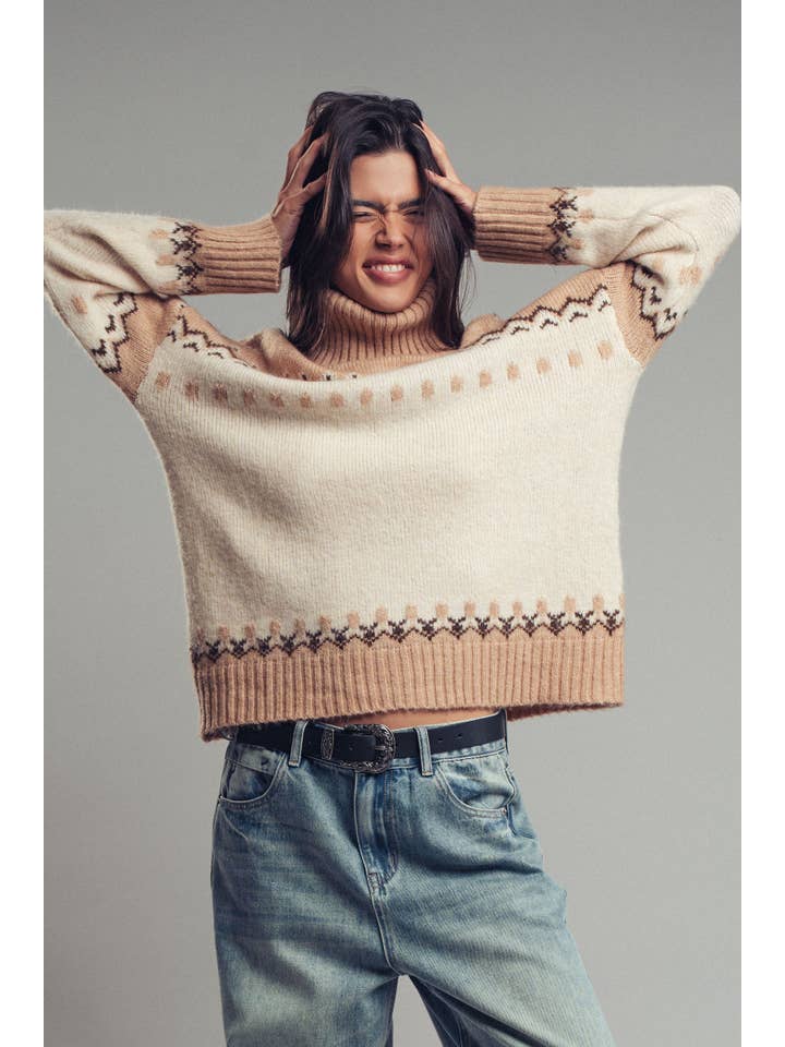 Urban Daizy - Vente Pull en maille – femme - Pull à col roulé coupe décontractée motif Fair Isle18