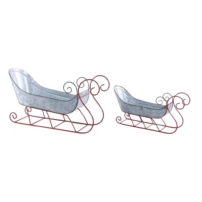 Will's Company - Wholesale Christmas Decoration - Galvanized Metal Sleigh - Set of 2