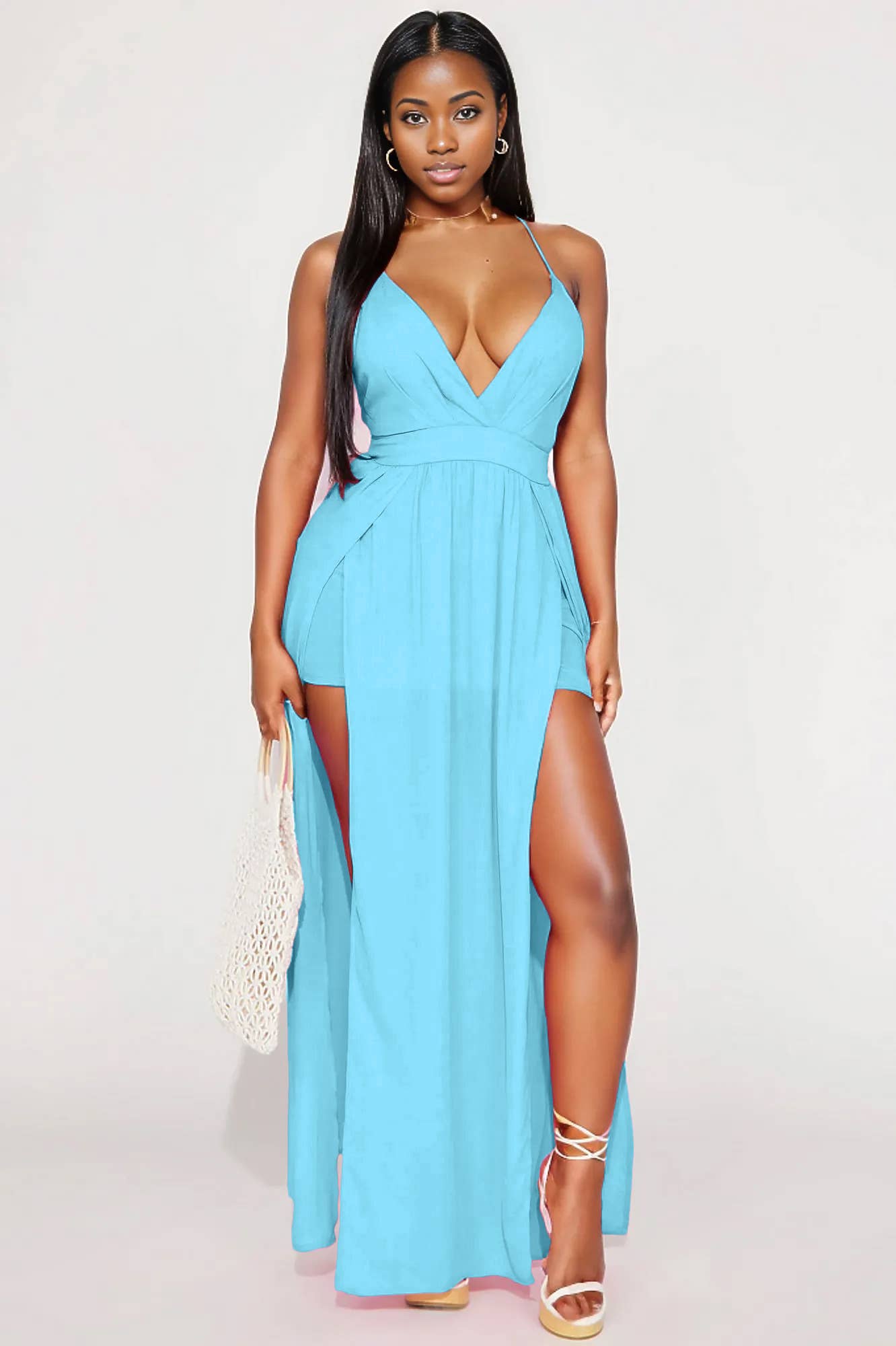 5besties inc – Engroshandel Kjole - Dame – MAXIKJOLE MED SLIDS FORAN PÅ TVÆRS AF RYGGEN0