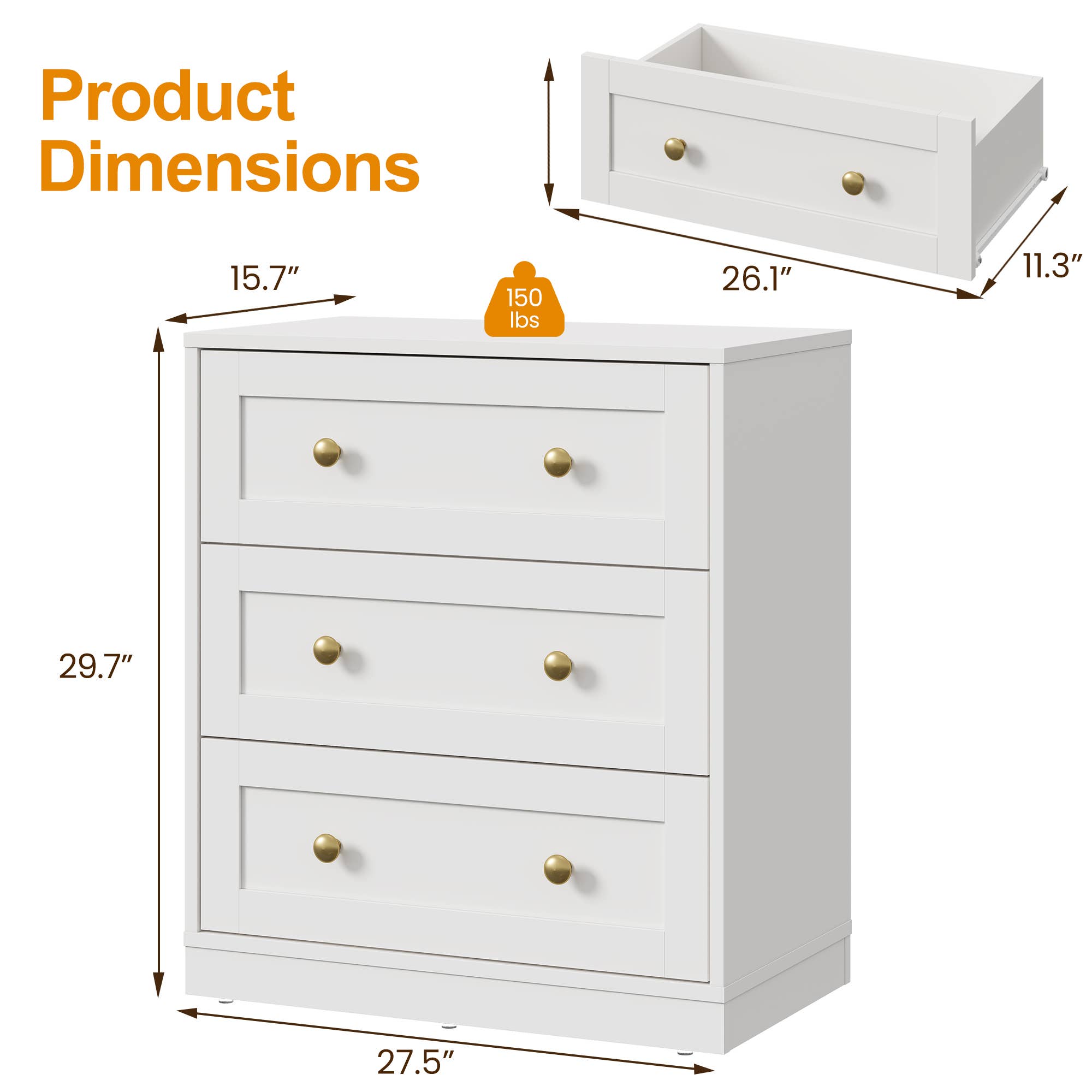 Heynemo - Vente Armoire - Table de chevet à 3 tiroirs, grande table de chevet avec rond doré49