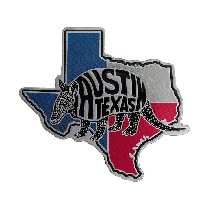 Austin, Texas Map Shape with Armadillo Magnet for wholesale by Scruffy's Ventures Inc.