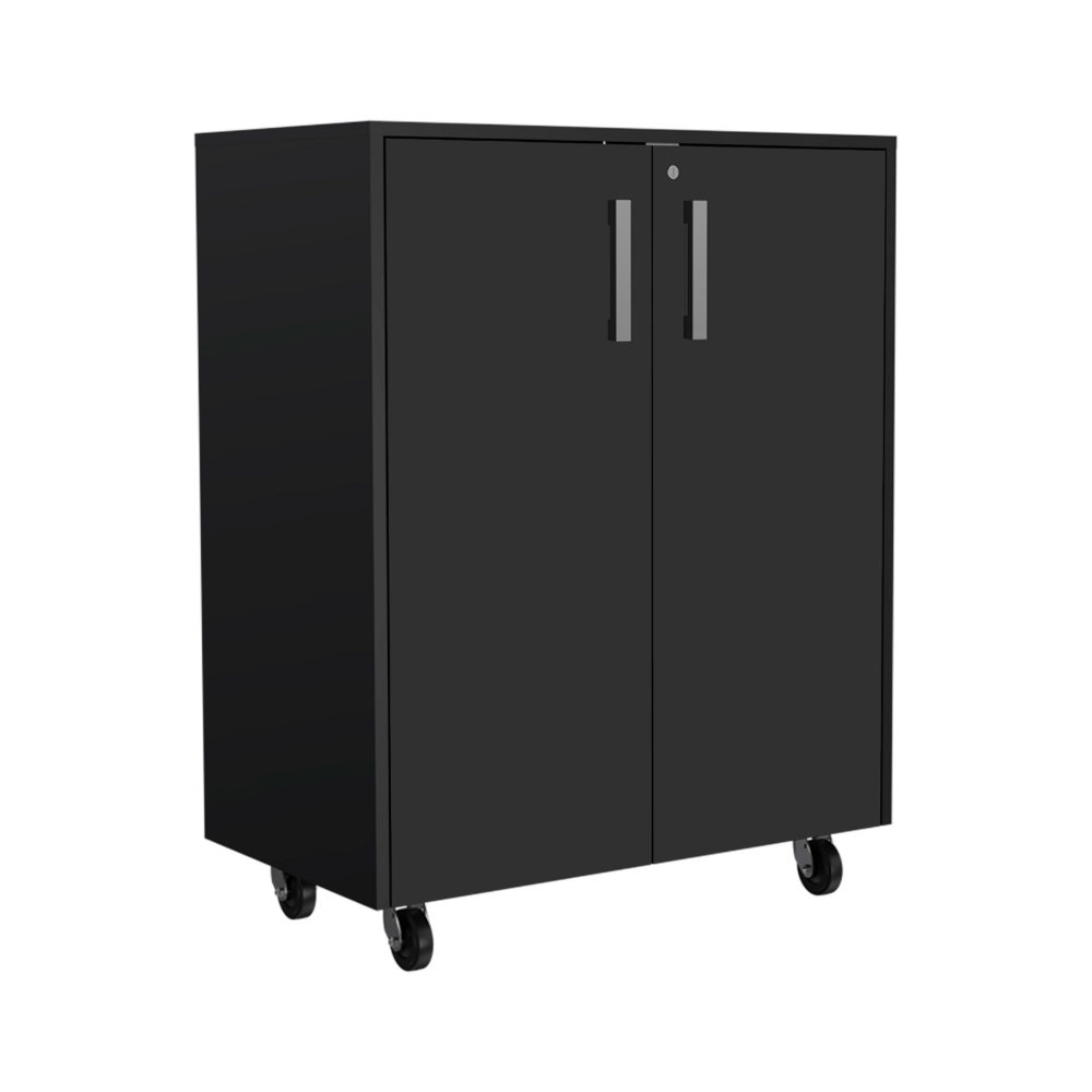 Black Wengue Storage Cabinet, Casters, Double Door, Two Interior Shelves for wholesale on Faire2
