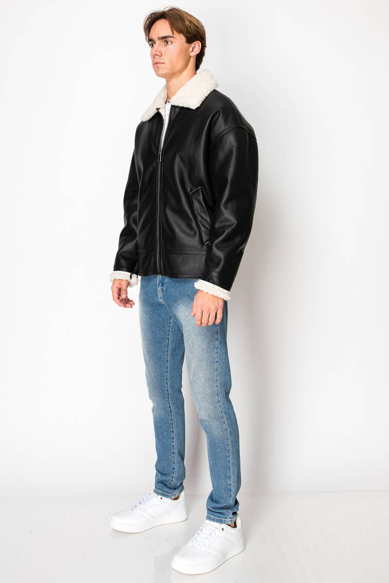 PATRONCITO USA INTERNATIONAL, INC - Vente Veste – homme - Vestes en PU pour hommes avec doublure en polyester Sherpa -10093