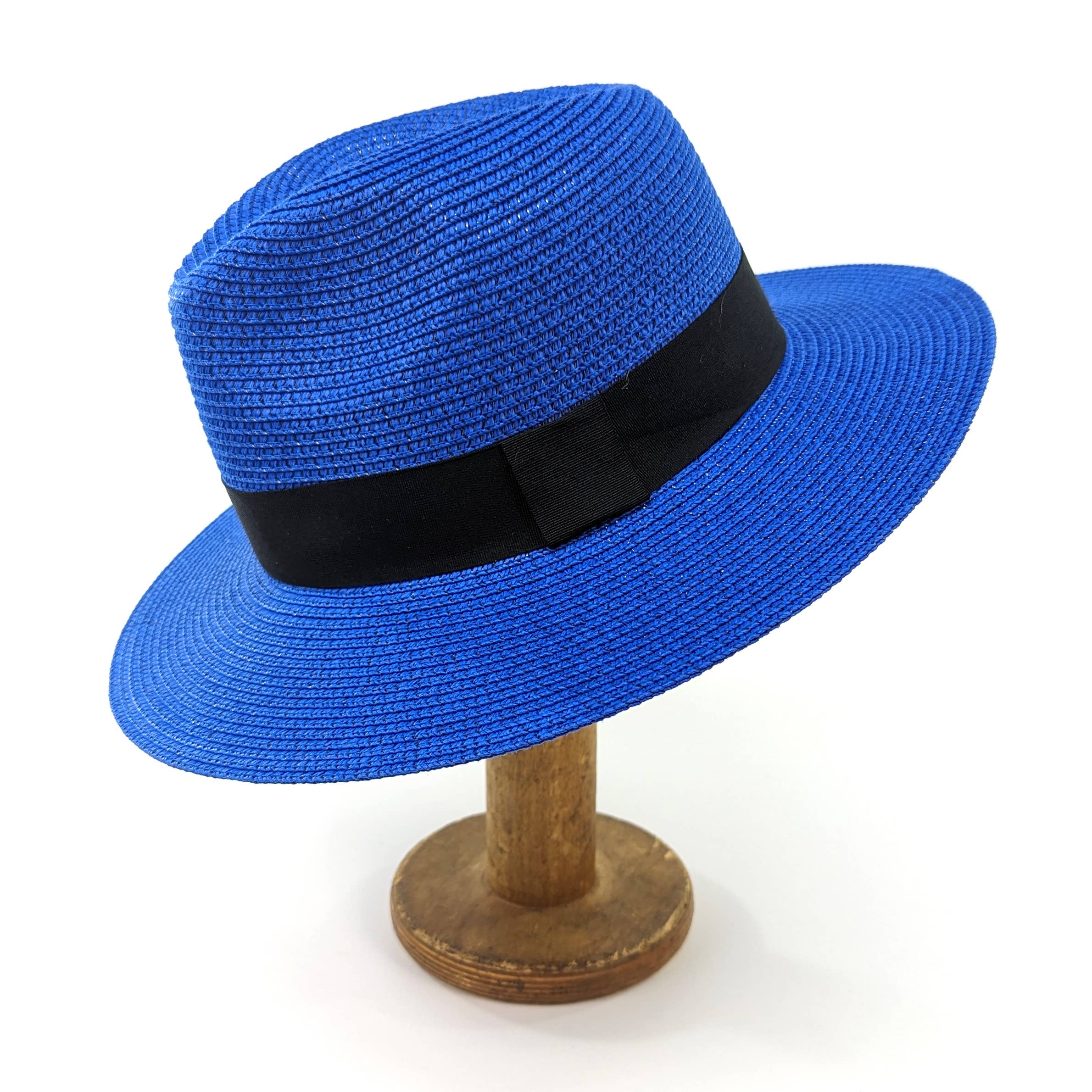 Black Ginger - Vente Chapeau de paille – unisexe - Chapeau de voyage pliable de style Panama, bleu et noir (57 cm)1