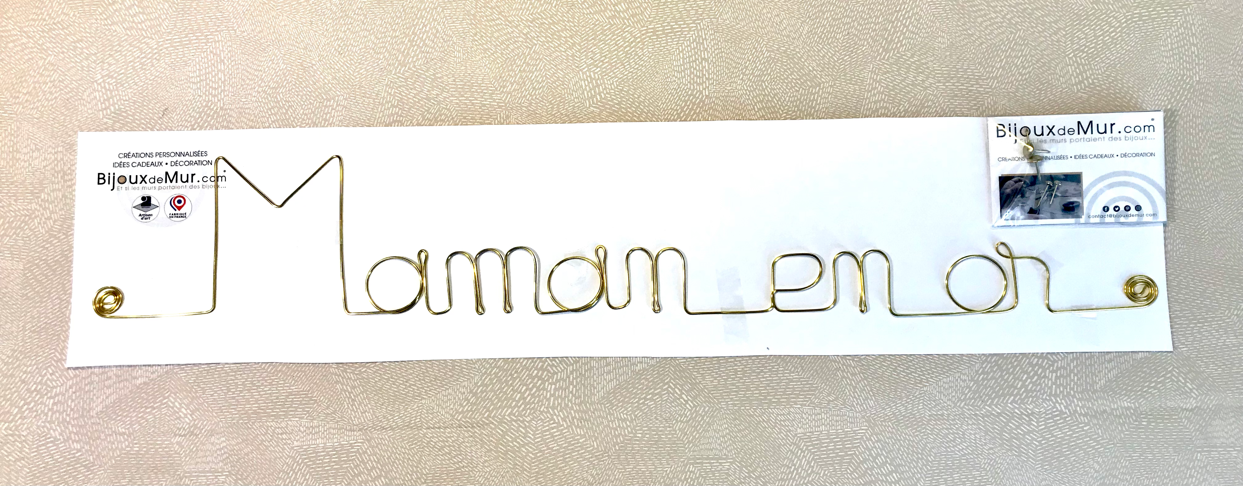 Bijoux de Mur - Wholesale Wall Accent - "Golden Brass Wire Wall Decoration 'Mom in Gold'"5