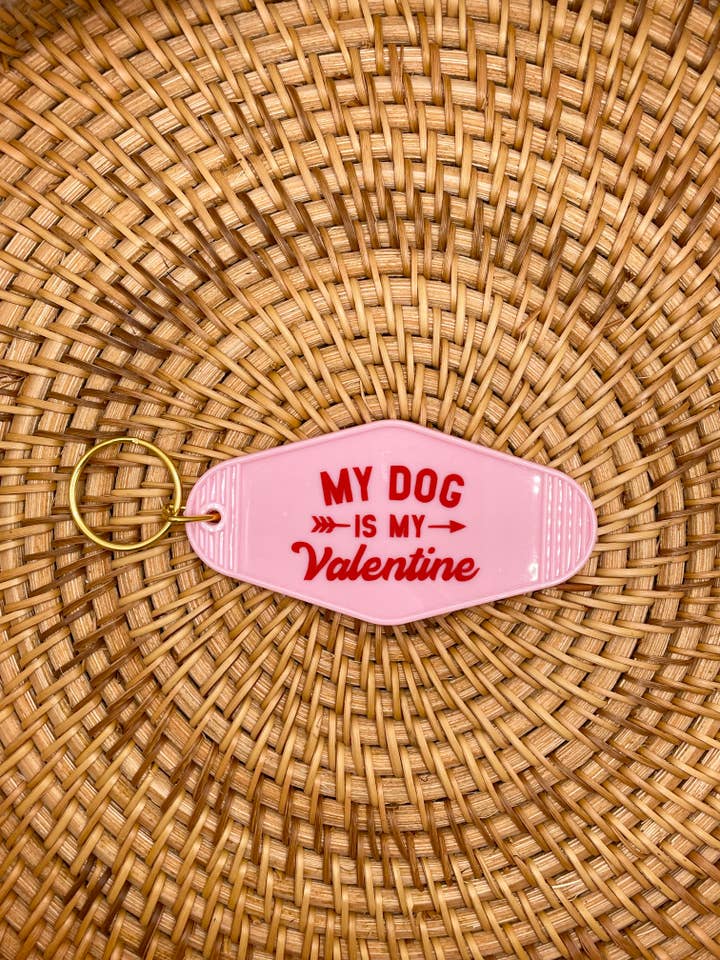 My Dog is My Valentine Retro Style Keychain, Motel Keychain for wholesale by Jeanne Mari & Co