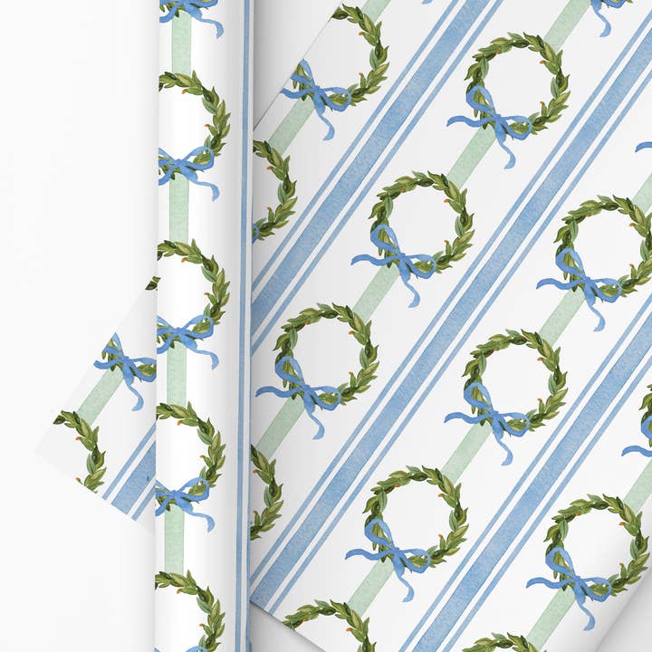 Magnolia Wreath Stripe Gift Wrap Sheets for wholesale by Ellen Davis Creative