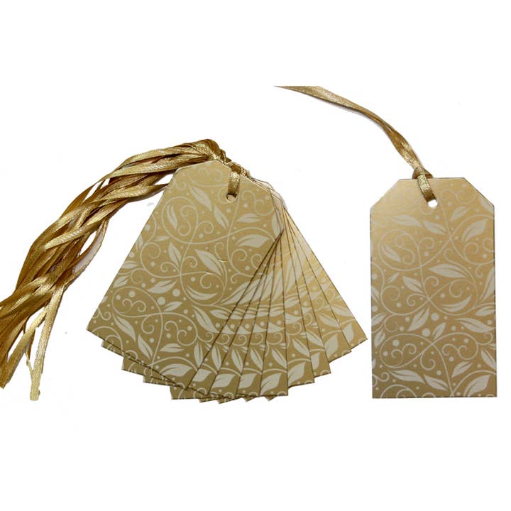 50 Gold Gift Tags & Tying Ribbon for weddings, Christmas for wholesale by Candi Gifts