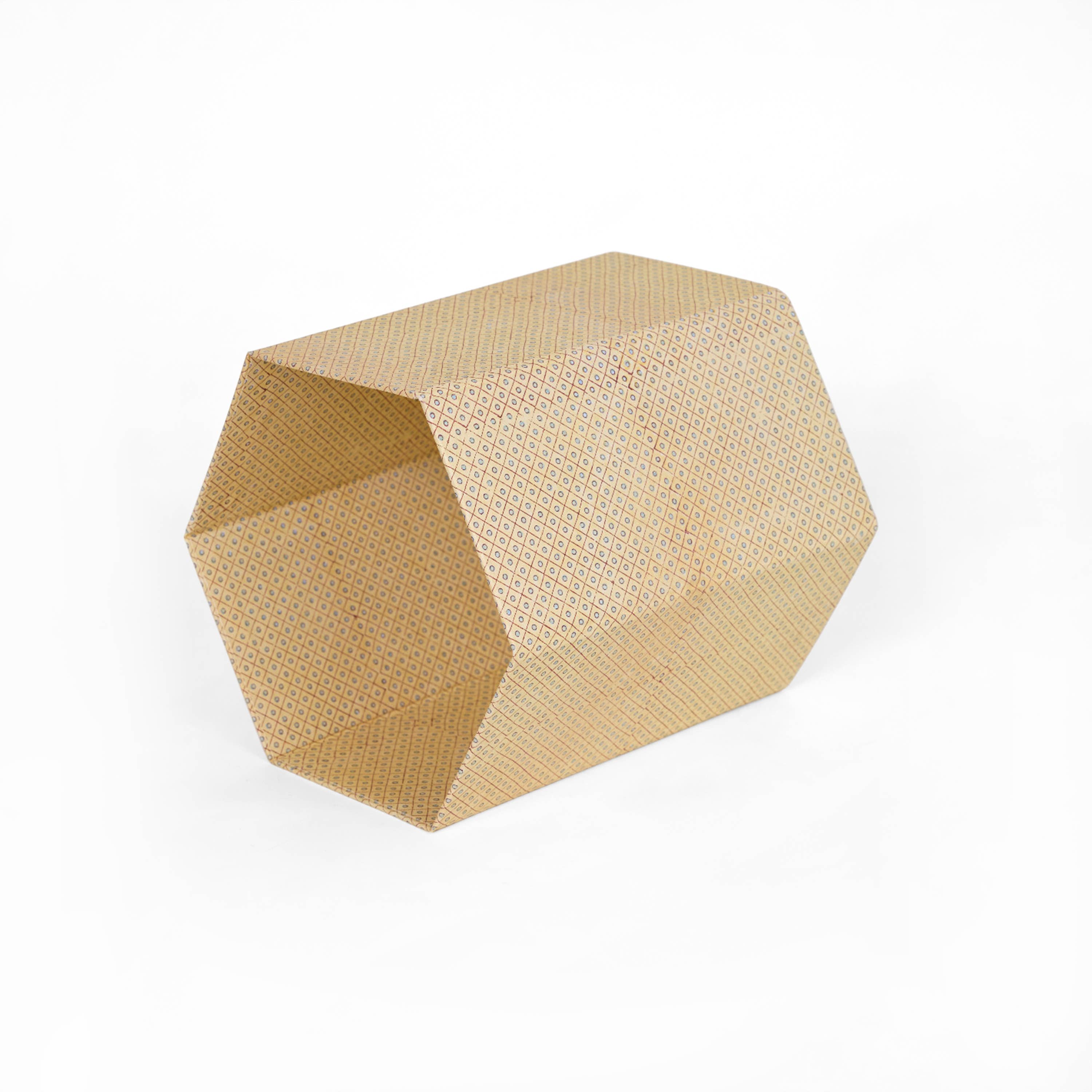 Craft Boat - Wholesale Basket - BLOCK PRINTED HEXAGON COLLAPSIBLE BASKET - DOT & GRID DESERT2