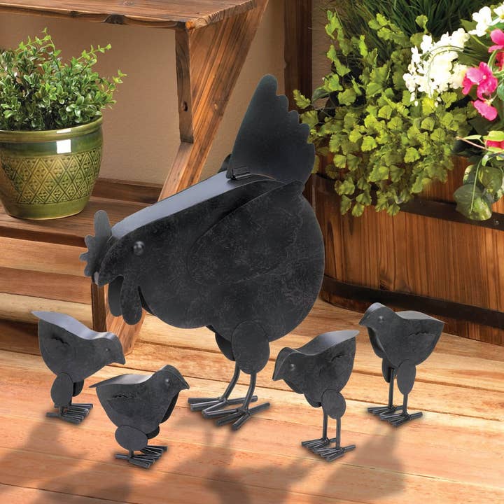Metal Chicken Sculpture with Chicks - Handcrafted Art for wholesale by My Wholesale Gifts