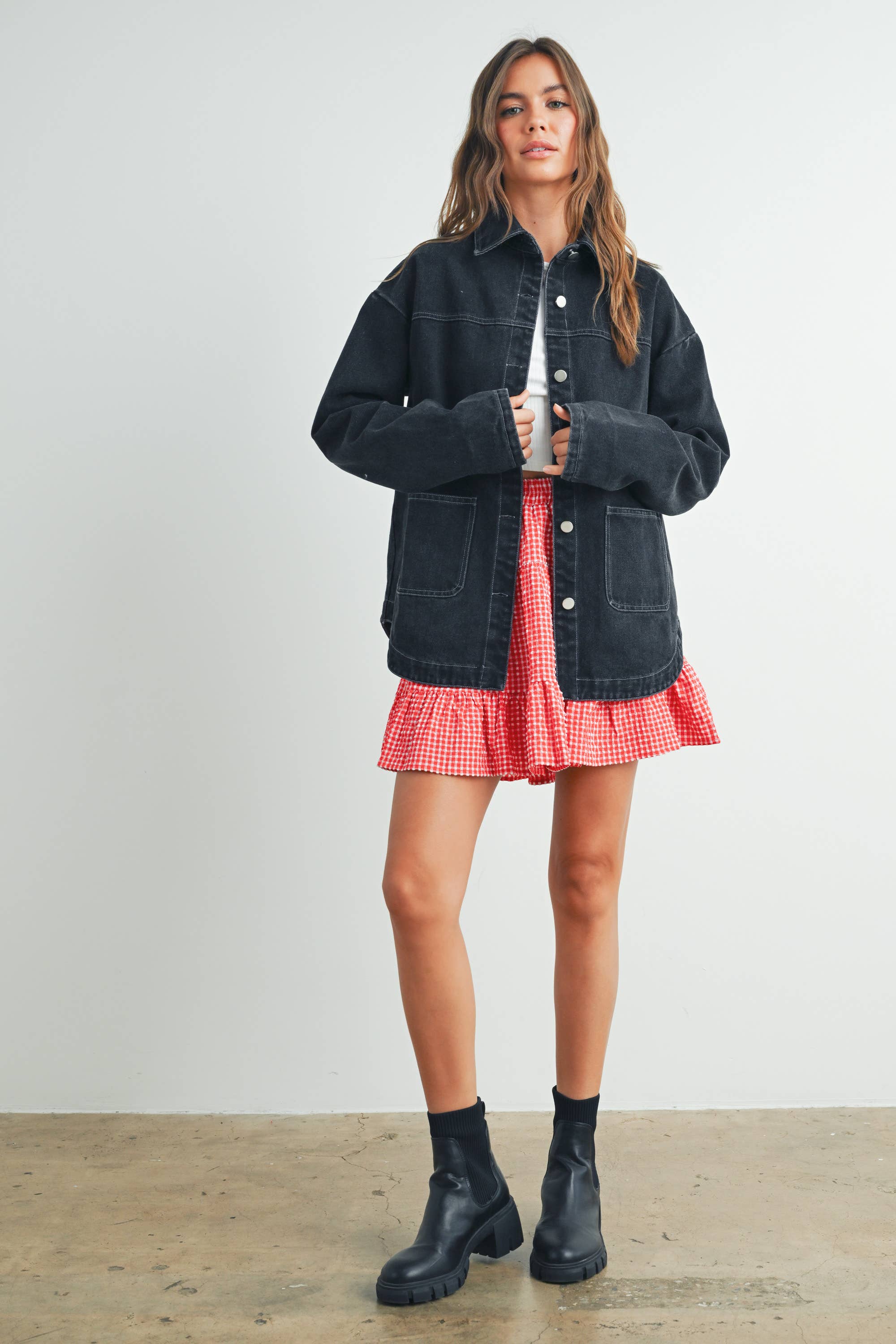 BUTTERMELON - Venta al por mayor Falda - Mujer - Falda de Cuadros con Volantes de Talle Alto - BMS7530-B1