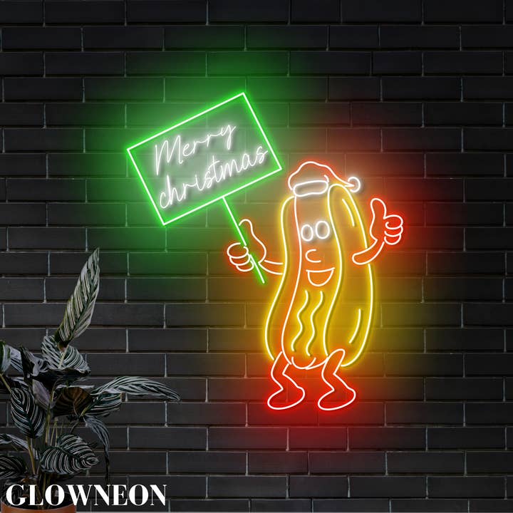 Merry Christmas Neon Sign For Hot Dog Restaurant Wall Decor for wholesale by Glow Neon