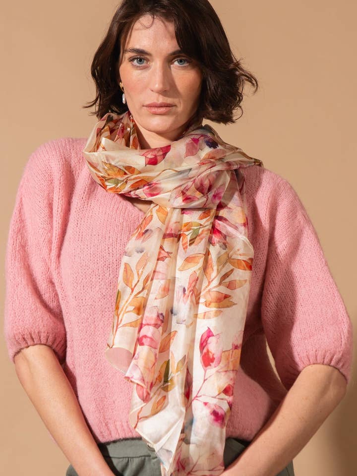 Dusky Leaf Large Silk Scarf-208 for wholesale by Tilley & Grace