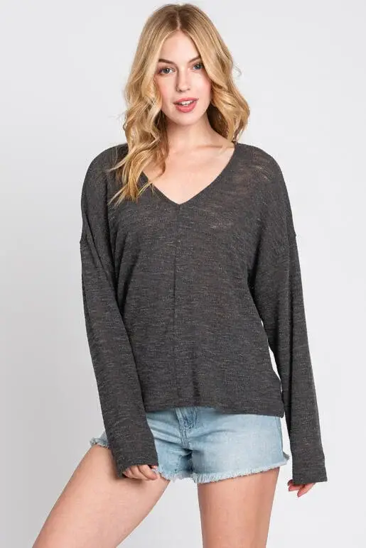 Final Touch - Wholesale Knit Top - Women's - V-Neck Knit Long Sleeve Top - T3104426