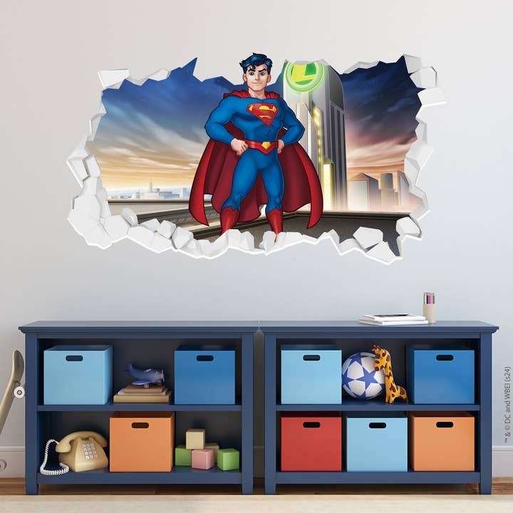 Autocollant mural Superman - Debout sur un toit autocollant mural cassé Art de super-héros DC pour la vente par Themed