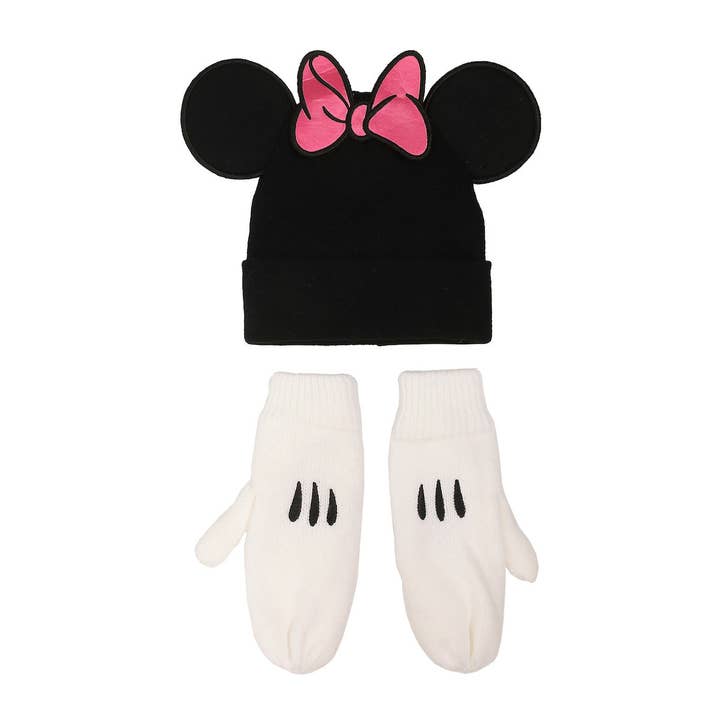 Bioworld Merchandising - Wholesale Beanie - Women's - Disney Minnie Mouse Ears & Bow 2-Pack Knit Cap & Mittens Set