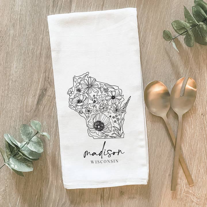 Lissi Designs - Wholesale Tea Towel - Custom Floral City & State - Cotton Tea Towel