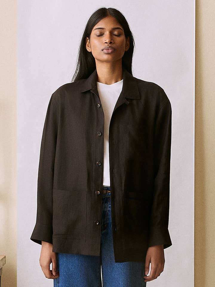The Chore Coat (Redacted Black Linen) for wholesale by NAOMI NOMI