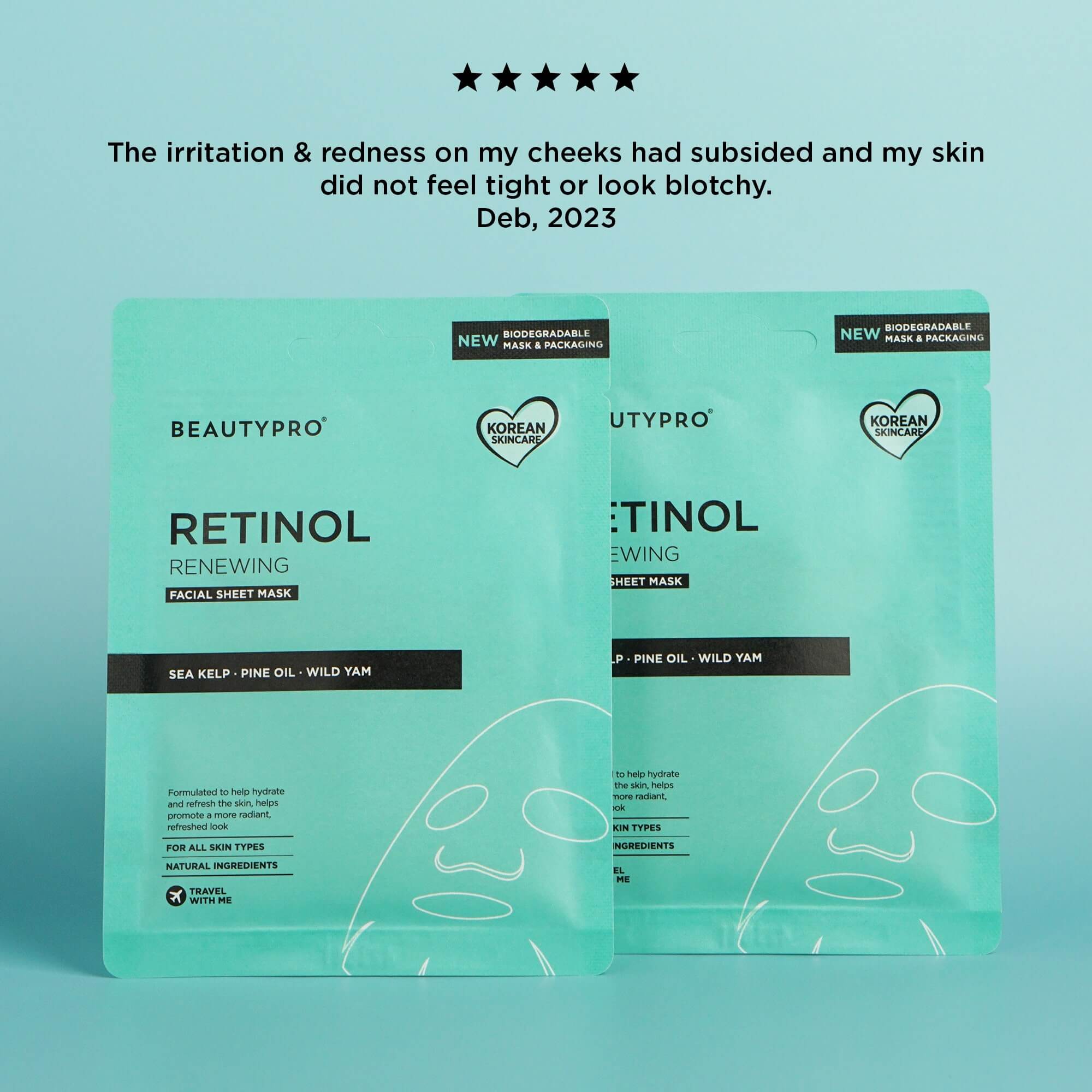 BEAUTYPRO – wholesale Skincare face mask – RETINOL Renewing Facial Sheet Mask  - 100% Biodegradable10