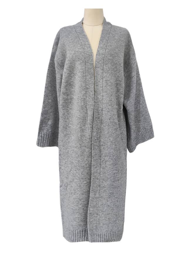 Rosa Clothing - Wholesale Cardigan - Women's - Plain Color Collarless Open Front Long Cardigan0