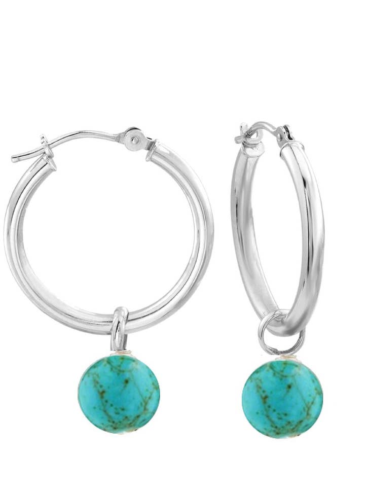 Silver Turquoise Drop Hoop Earrings for wholesale by Stephen Oliver