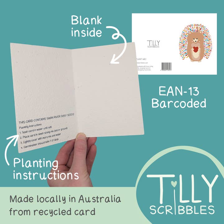 Tilly Scribbles - Wholesale Love card - Plantable Hedgehog Love Card1