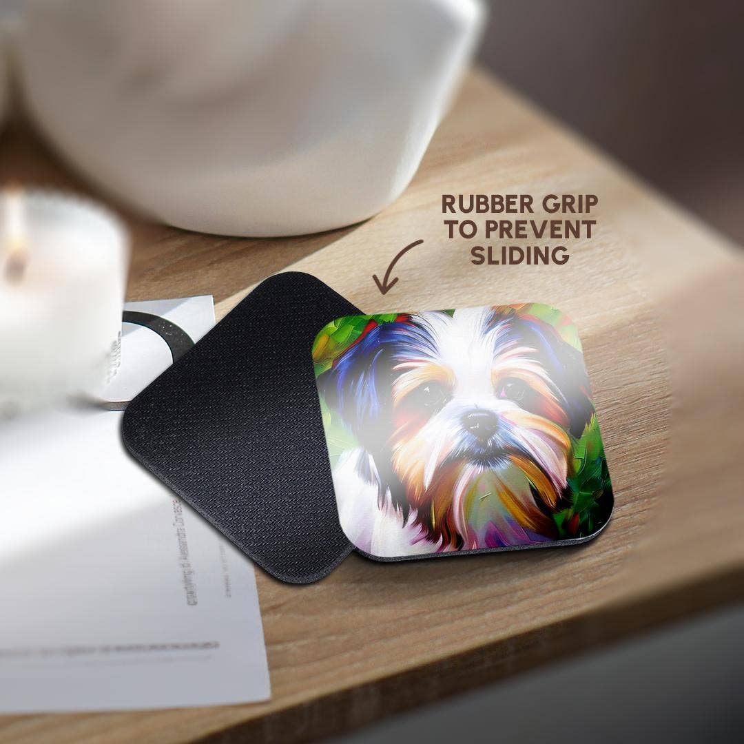 3dRose - Wholesale Coasters - 3dRose, Pleasing Shih Tzu dog portrait. Green background. Digital art gift, Coaster10