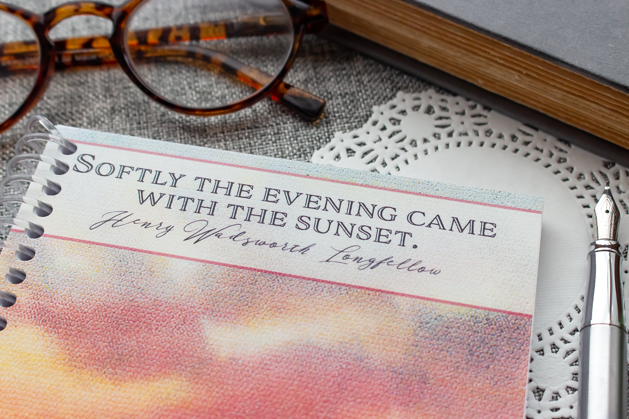 Sunshine and Ravioli - Wholesale Notebook - Spiral Notebook - Longfellow Sunset Quote1