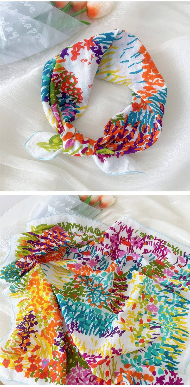 COTTON FLORAL PRINT SILKY FEELING BANDANA SCARF | 40SC648 for wholesale on Faire1
