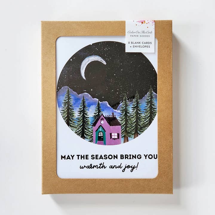 Æsker med årstidshilsner - sæt med 8, pakkede feriekort for engroshandel hos ColorOnTheCrib Inc.