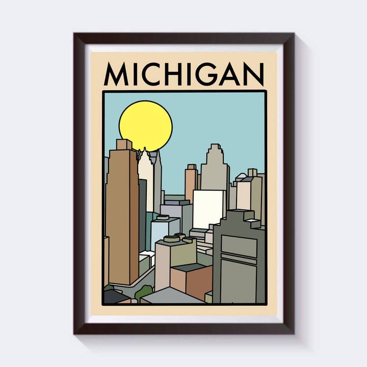 Minimalistisk Michigan Travel Print - Fås i 6 størrelser for engroshandel hos 2 Sisters