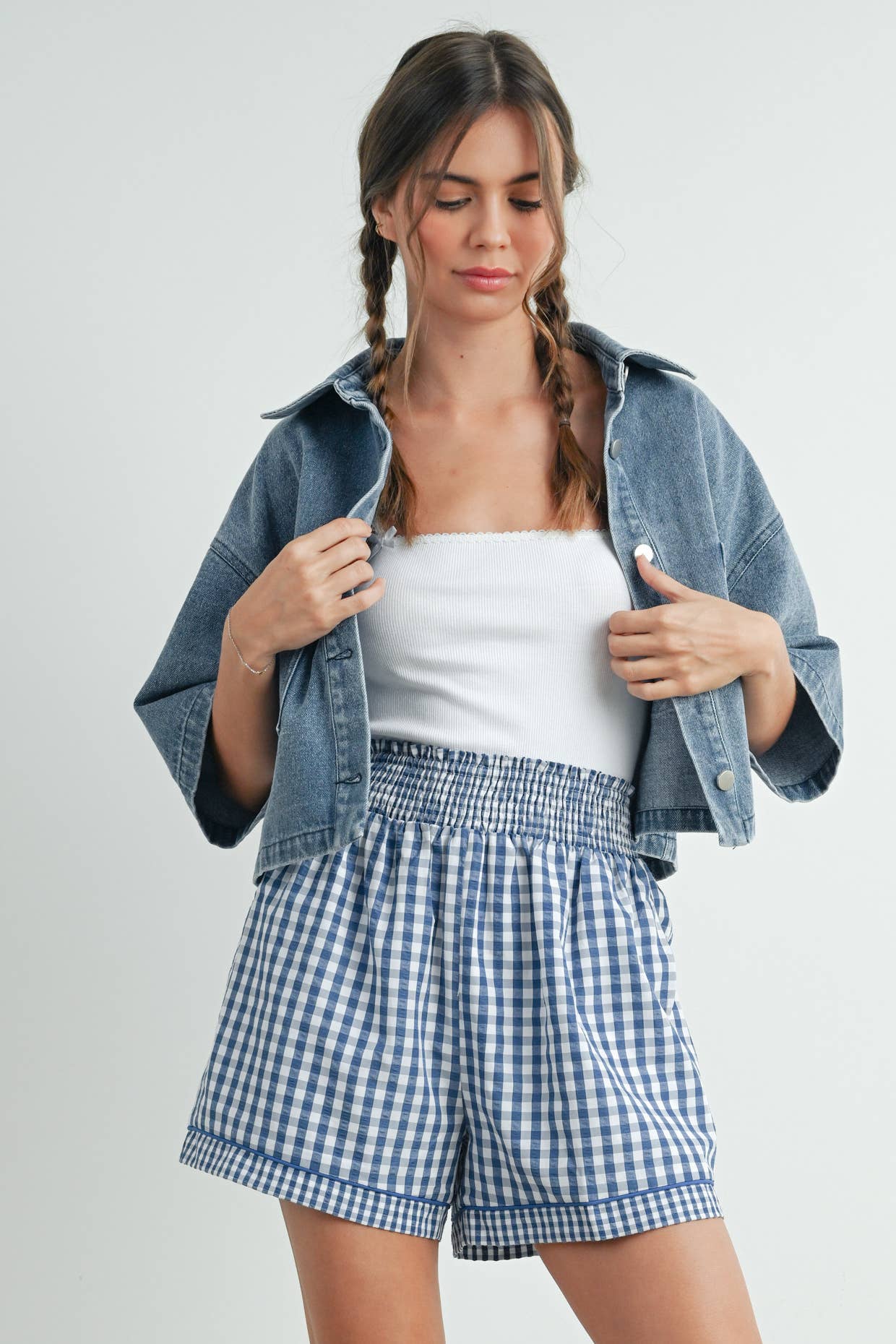 BUTTERMELON - Wholesale Korte broeken - Dames - Garterized Gingham Shorts - BMP765836
