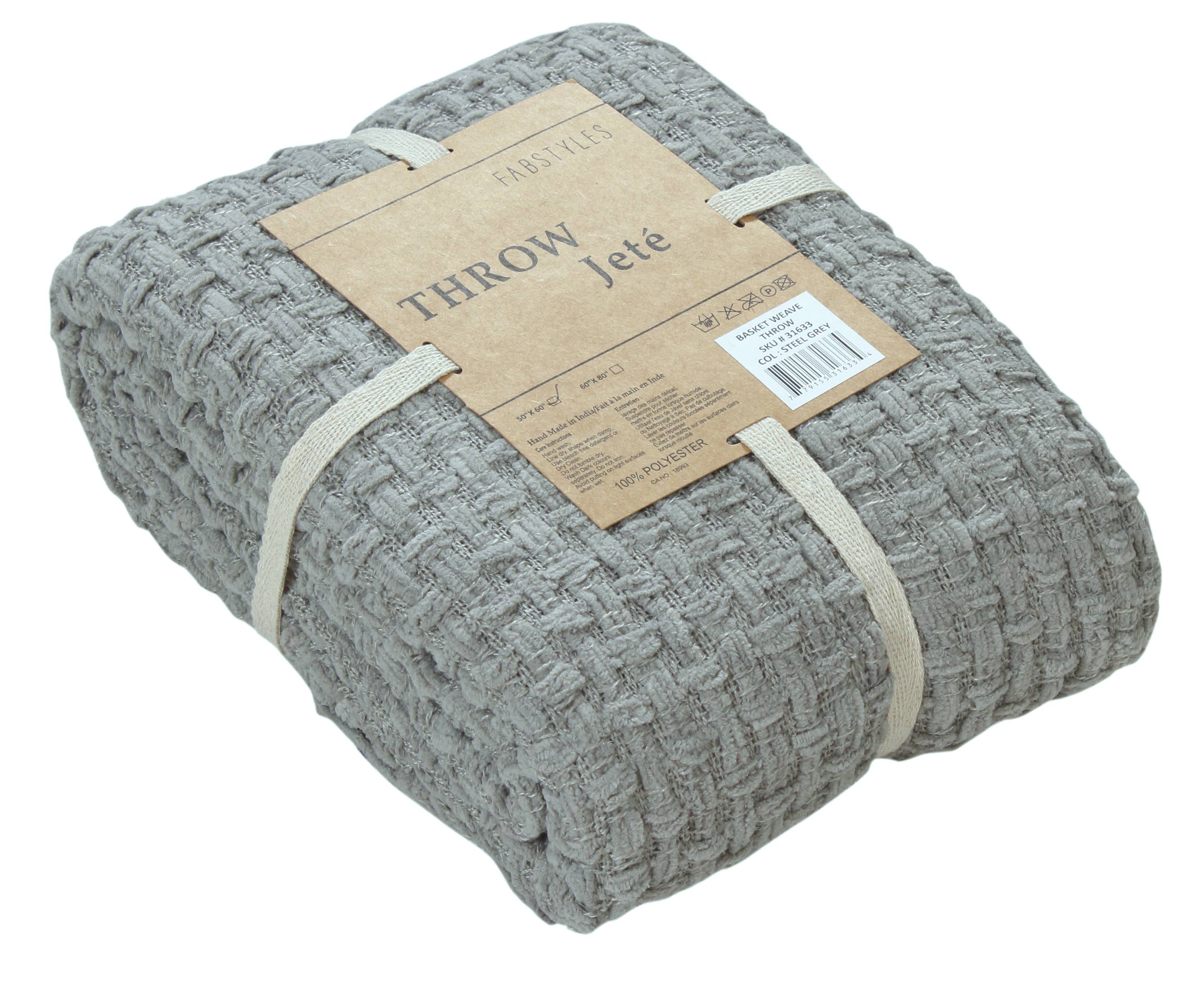 Fabstyles - Venta al por mayor Mantas de sofá - Manta Fabstyles tejida en chenilla con diseño de cesta, 127x152 cm (50x60 pulgadas)5