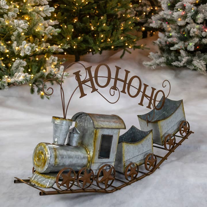 36" Long Galvanized Christmas Train "HO HO HO" for wholesale by Zaer Ltd. International