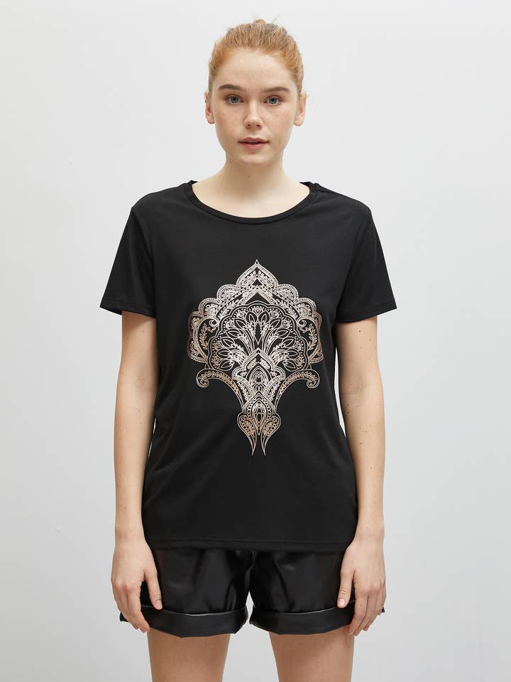 Metallic Printed, Crew Neck, Short Sleeve T-Shirt for wholesale by KOTON