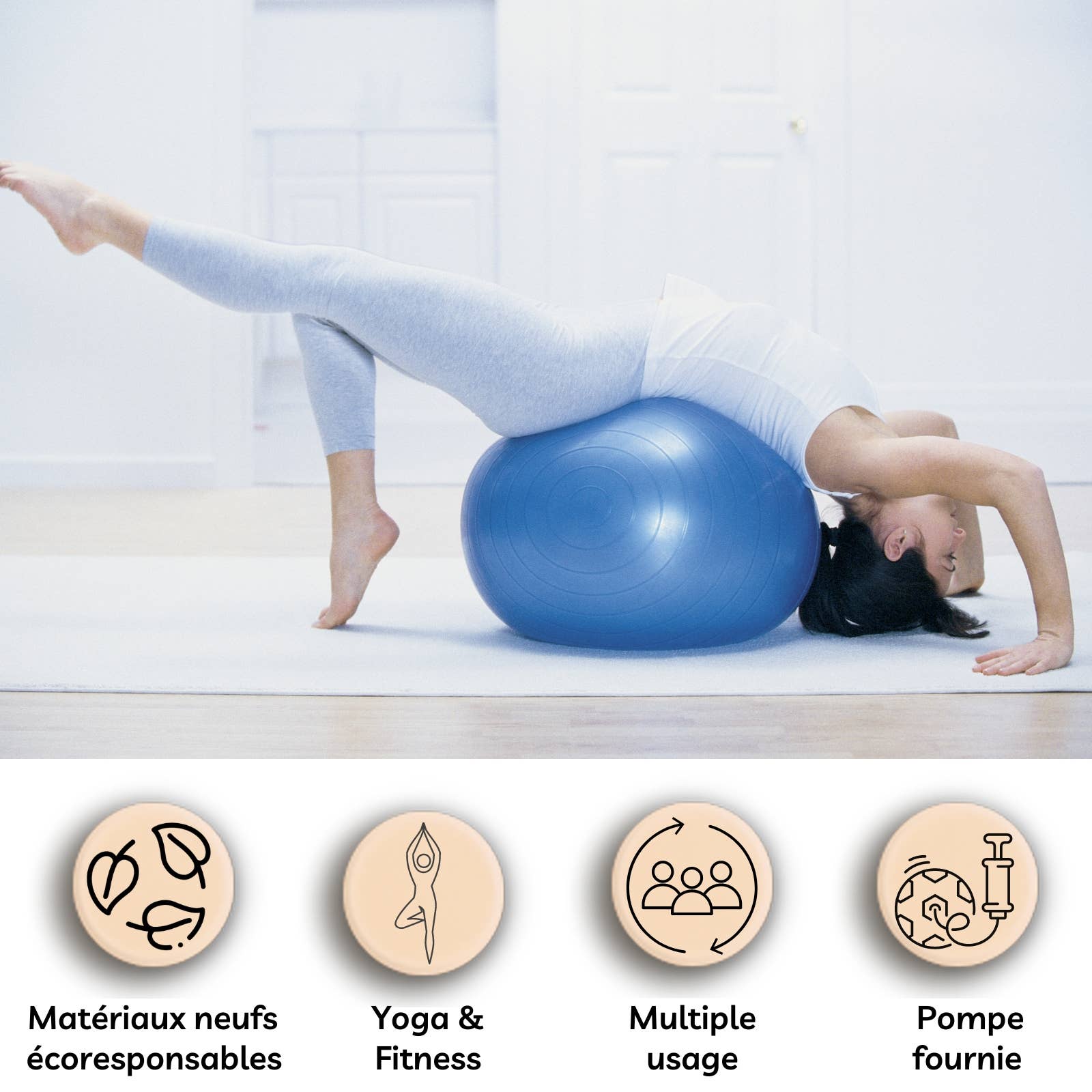 Zen'Arôme - Wholesale Sports Ball - Blue Yoga Pilates Ball - Diameter 65cm - Pump Included