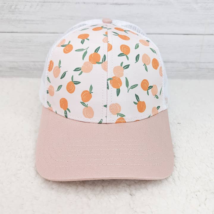 Peach Patterned Trucker Style Hat for wholesale by Trendy Transfers