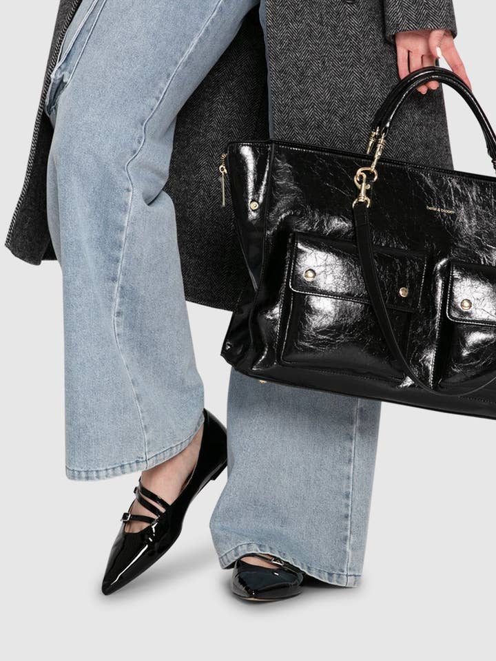 belle & bloom - Wholesale Flats - Women's - Begin Again Buckled Flat - Black Patent